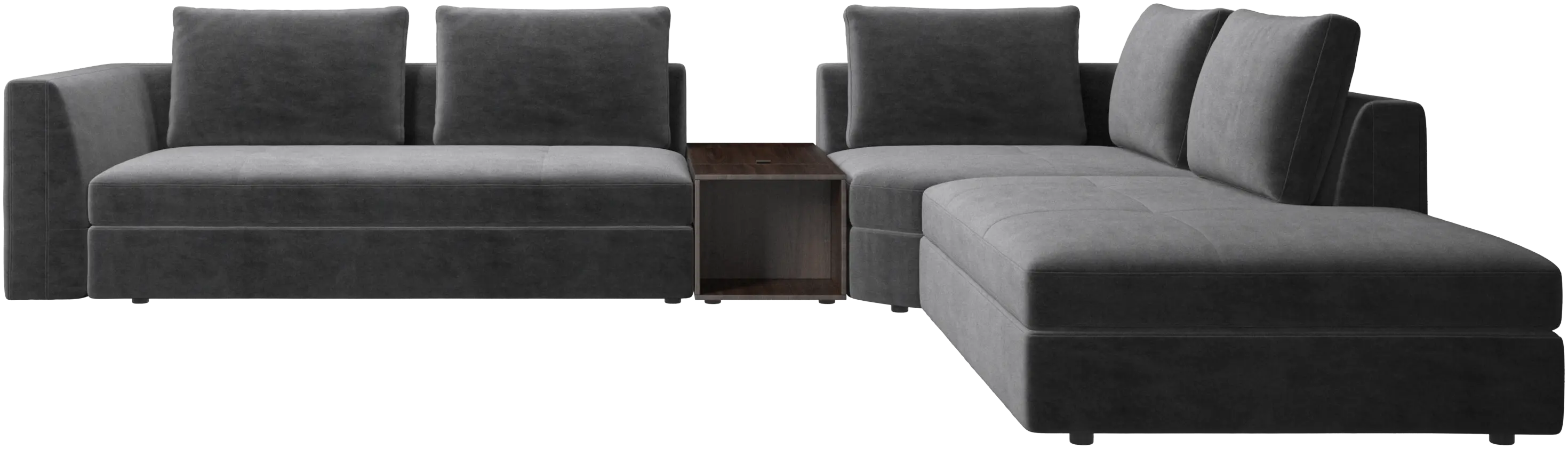 Bergamo corner sofa with lounging unit and pouf w/storage